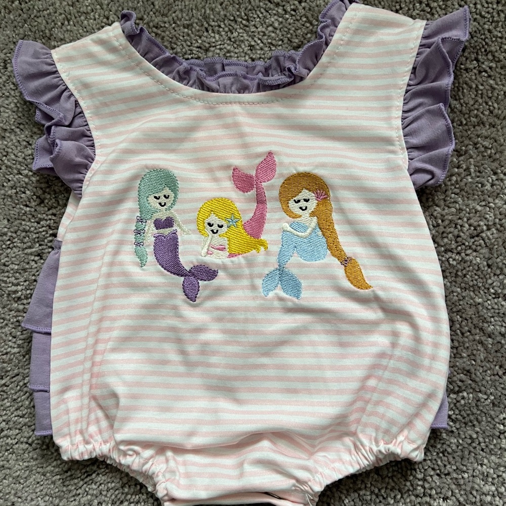 Abby & Evie Boutique Pink Striped Mermaid Onesie